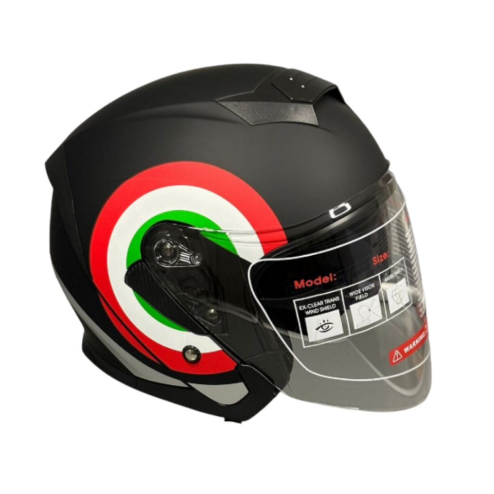 Jk-526 Güneş Gözlüklü Yarım Kask Mat Siyah Kırmızı