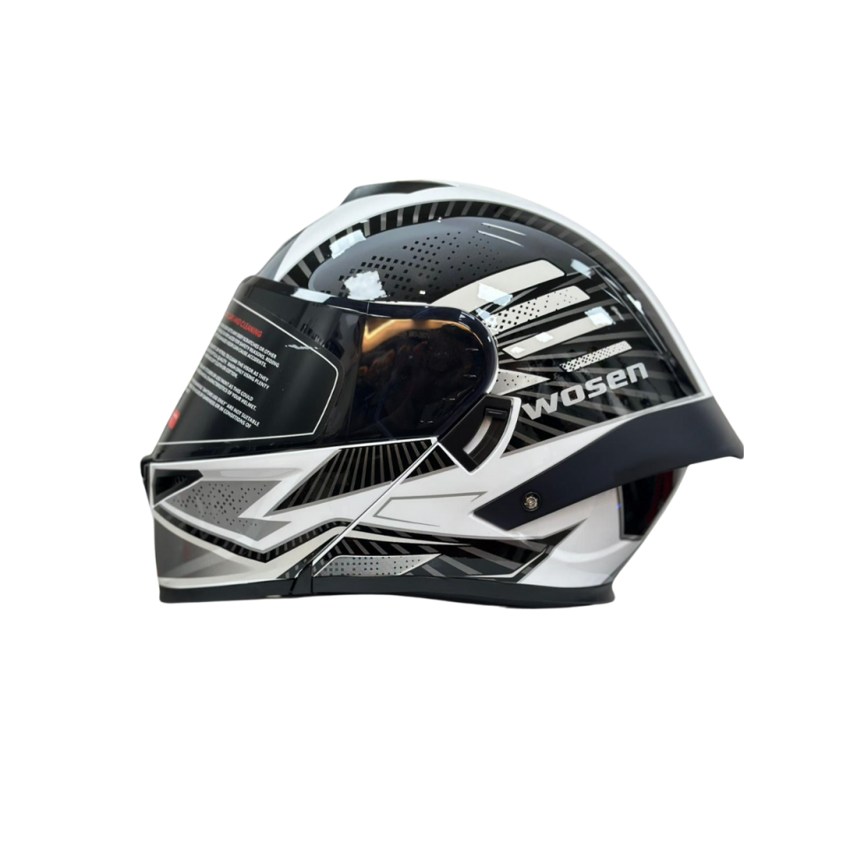 Wosen Çene Açılır Kask Siyah Beyaz