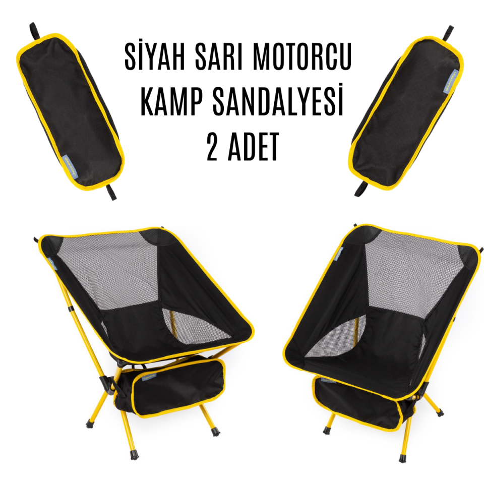MOTORCU KATLANABİLİR KAMP SANDALYESİ SARI-SİYAH (İKİLİ)