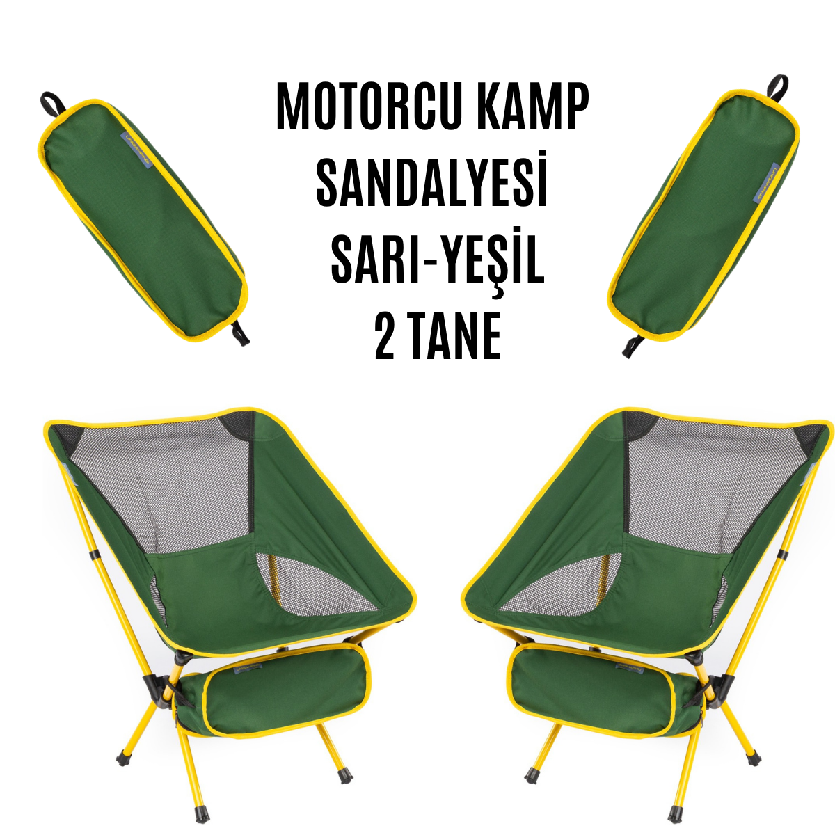 MOTORCU KATLANABİLİR KAMP SANDALYESİ SARI-YEŞİL (İKİLİ)