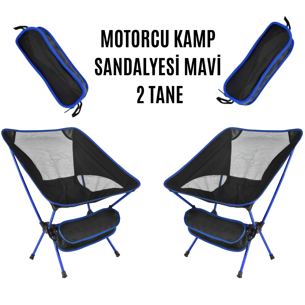 MOTORCU KATLANABİLİR KAMP SANDALYESİ MAVİ SİYAH (İKİLİ)