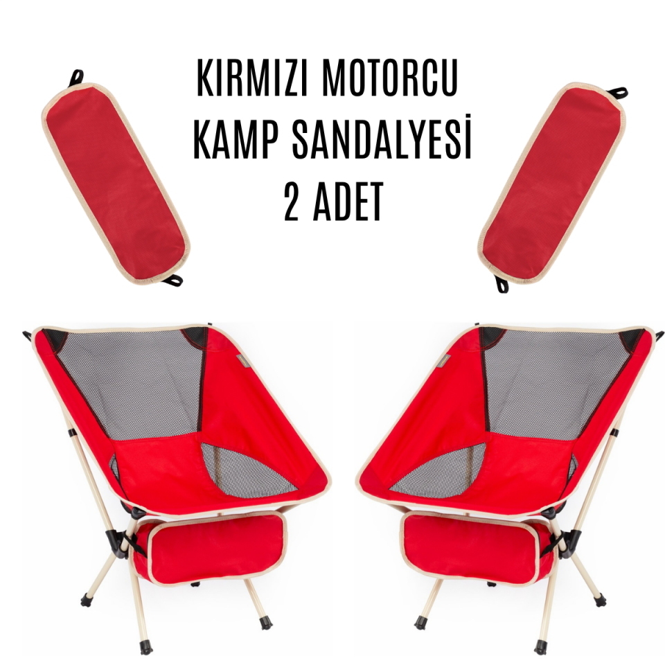MOTORCU KATLANABİLİR KAMP SANDALYESİ KIRMIZI (İKİLİ)