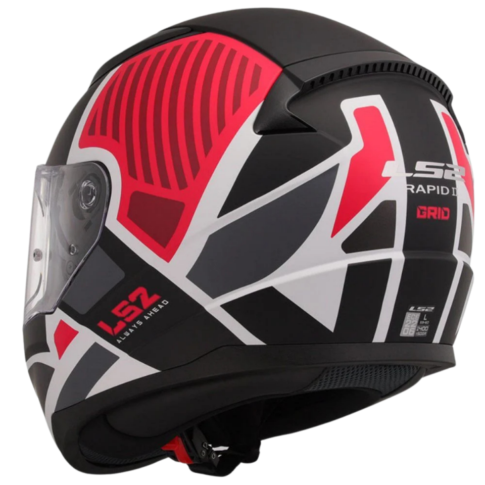 LS2 RAPİD II GRID-X M.BLACK WHİTE RED)