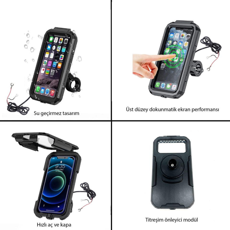 Knmaster TT-900WU Titreşim Engelleyici Usb’li Tüm Motosikletlere Uygun Telefon Tutucu